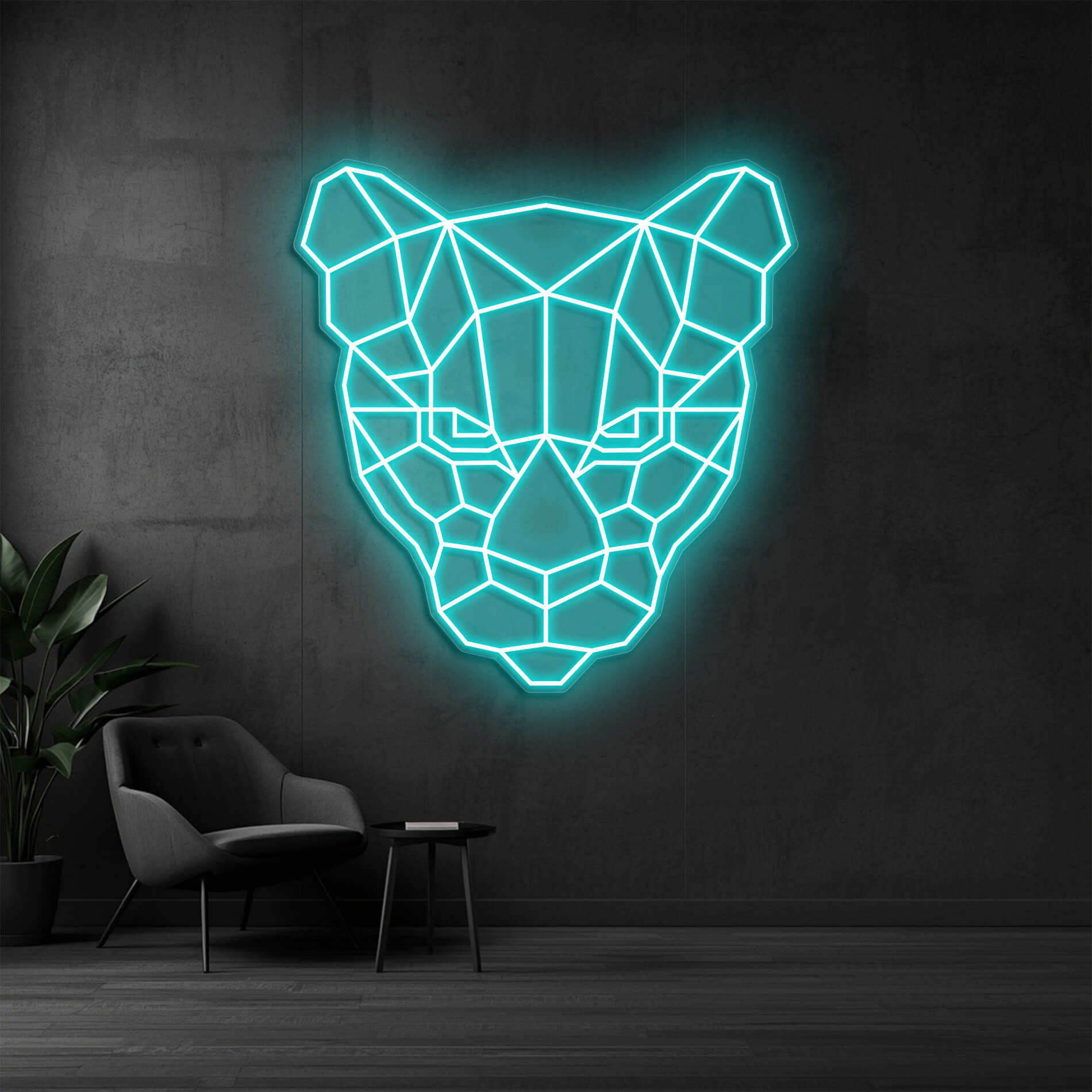 Puma Neonleuchte eisblau als modernes LED Wandlicht