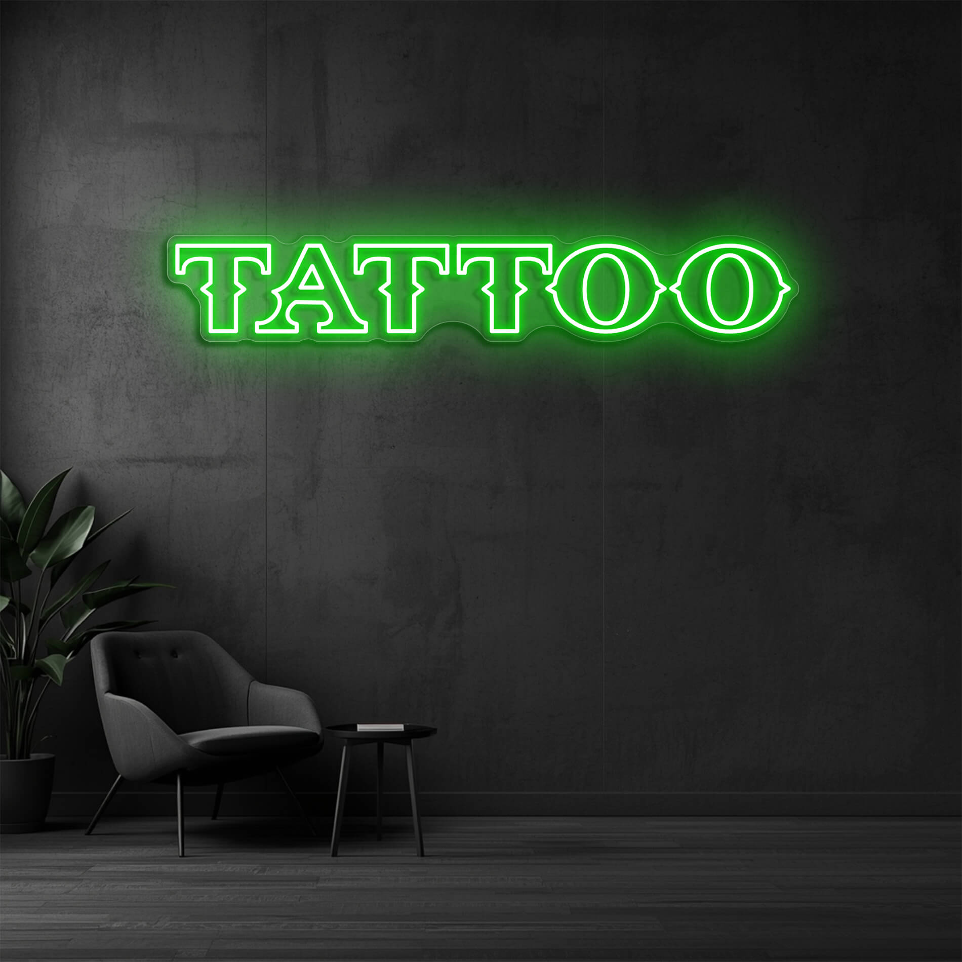 Tattoo LED Neon Schild gruen als auffällige Studio Wandbeleuchtung
