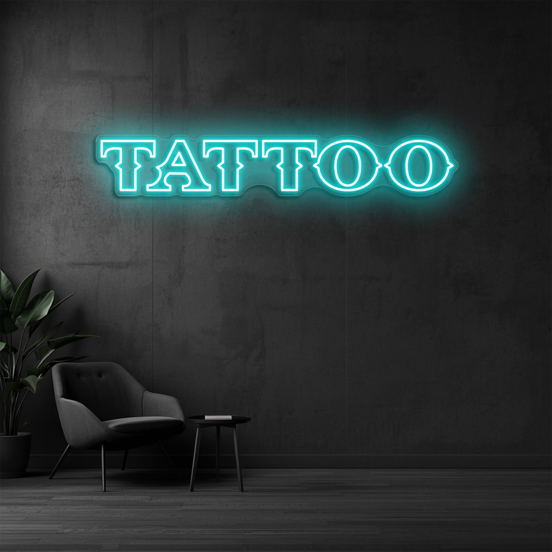 Tattoo Leuchtschild eisblau als modernes LED Neon Schild für Tattoo Shops