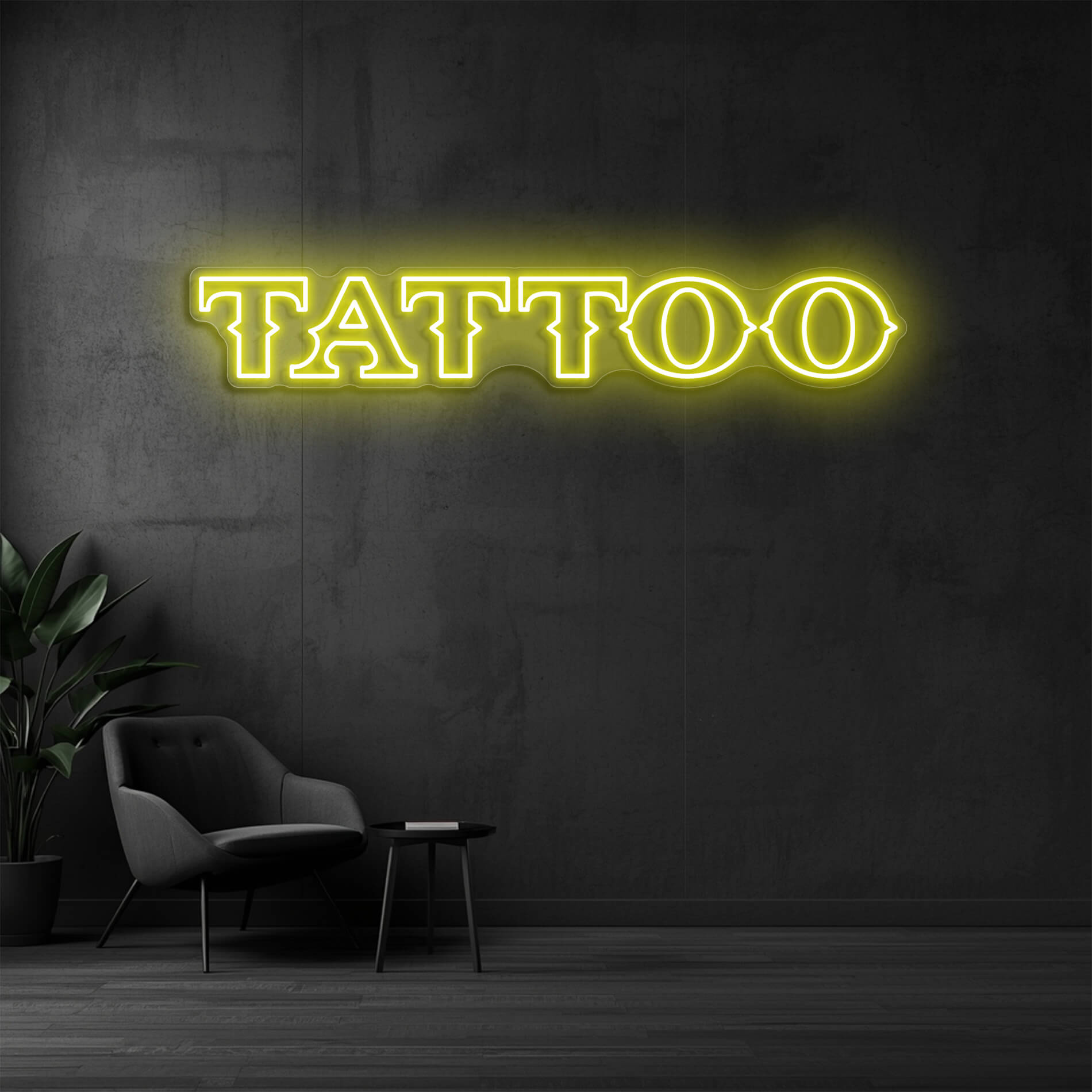 Tattoo Leuchtschild gelb als LED Neon Schriftzug für Tattoo Shops