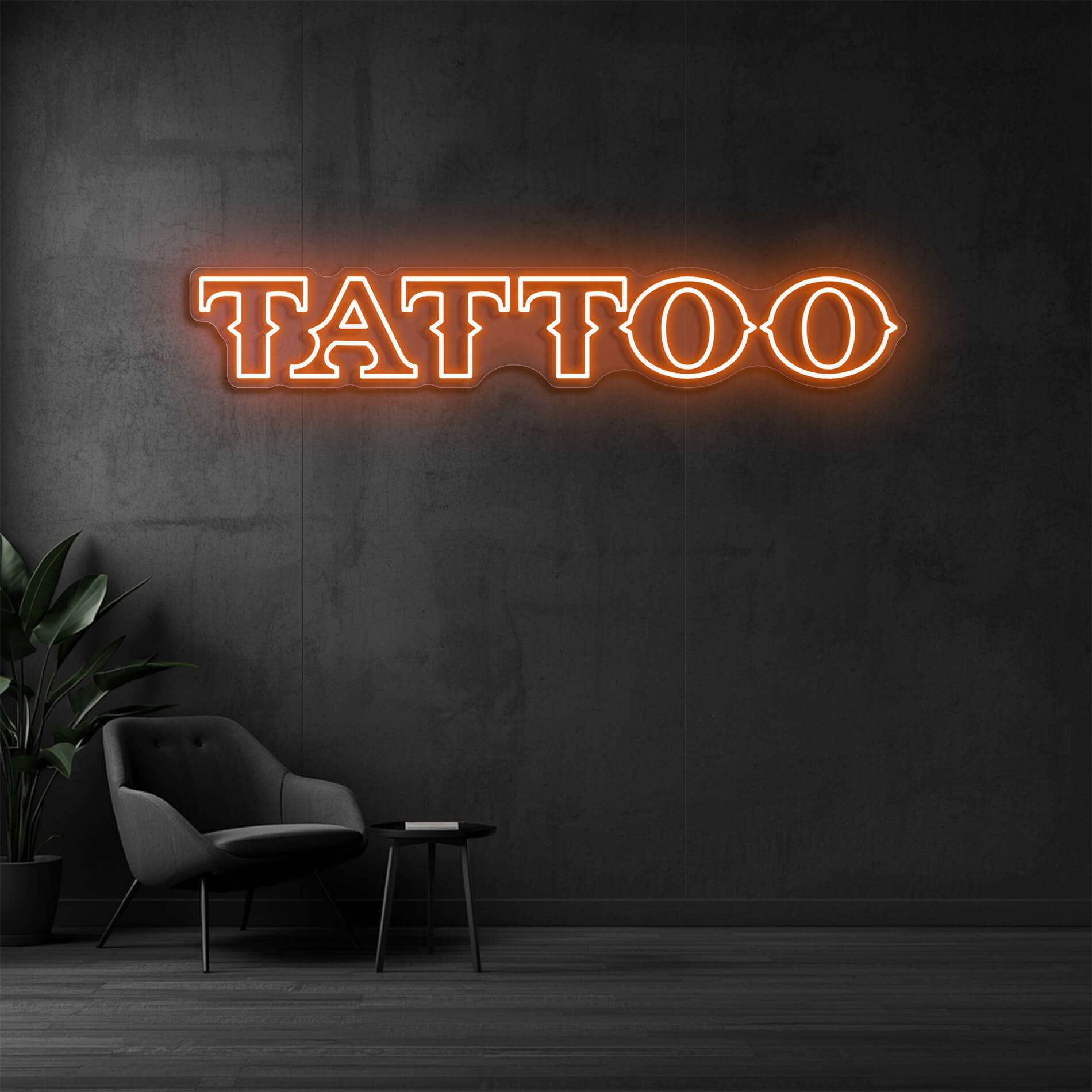 Tattoo Neon Schild orange als auffälliges Leuchtschild für Tattoo Studios