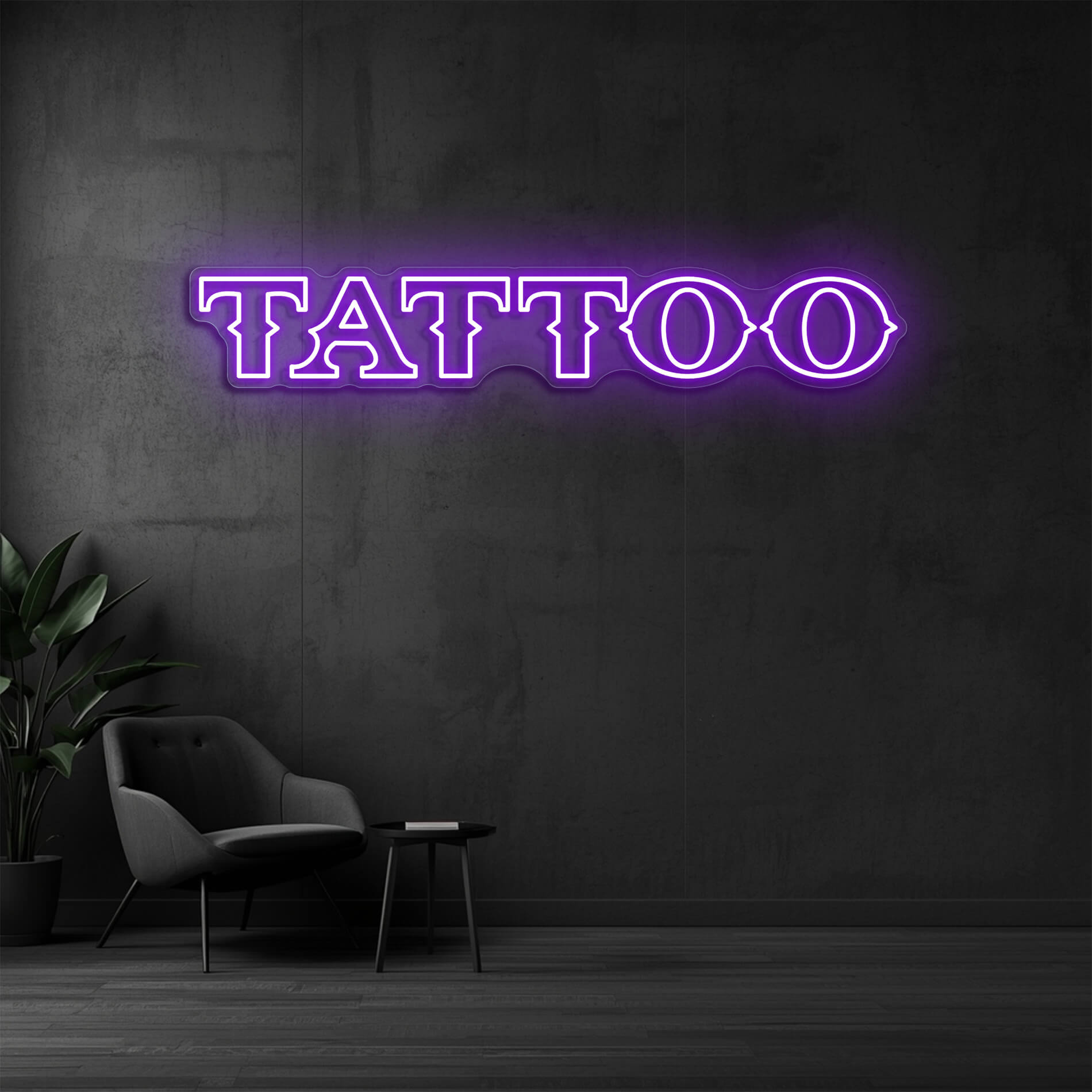 Tattoo Neon Schild violett als dekoratives Leuchtschild im Studio