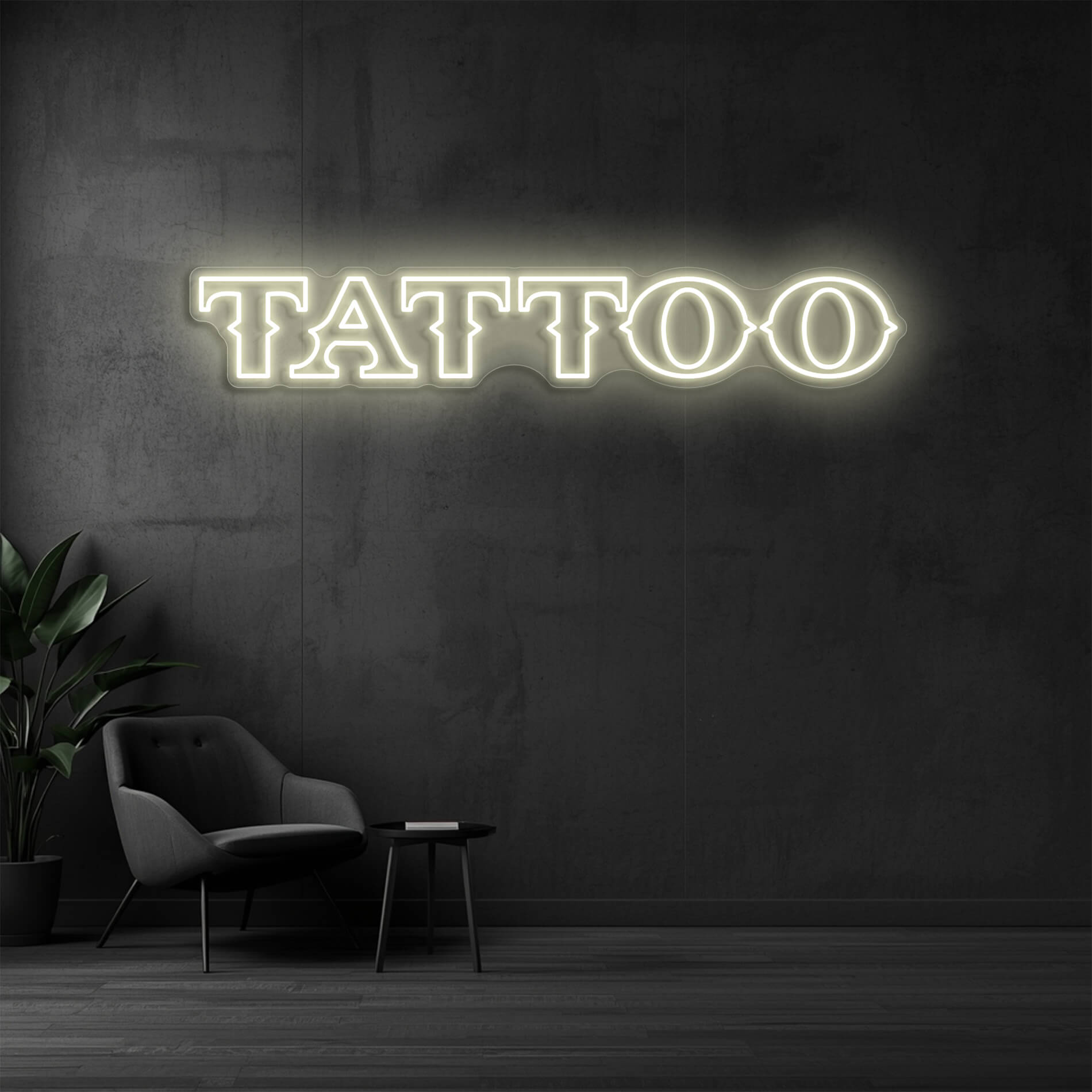 Tattoo Neon Schild warmweiss als stilvolle Studio Beleuchtung