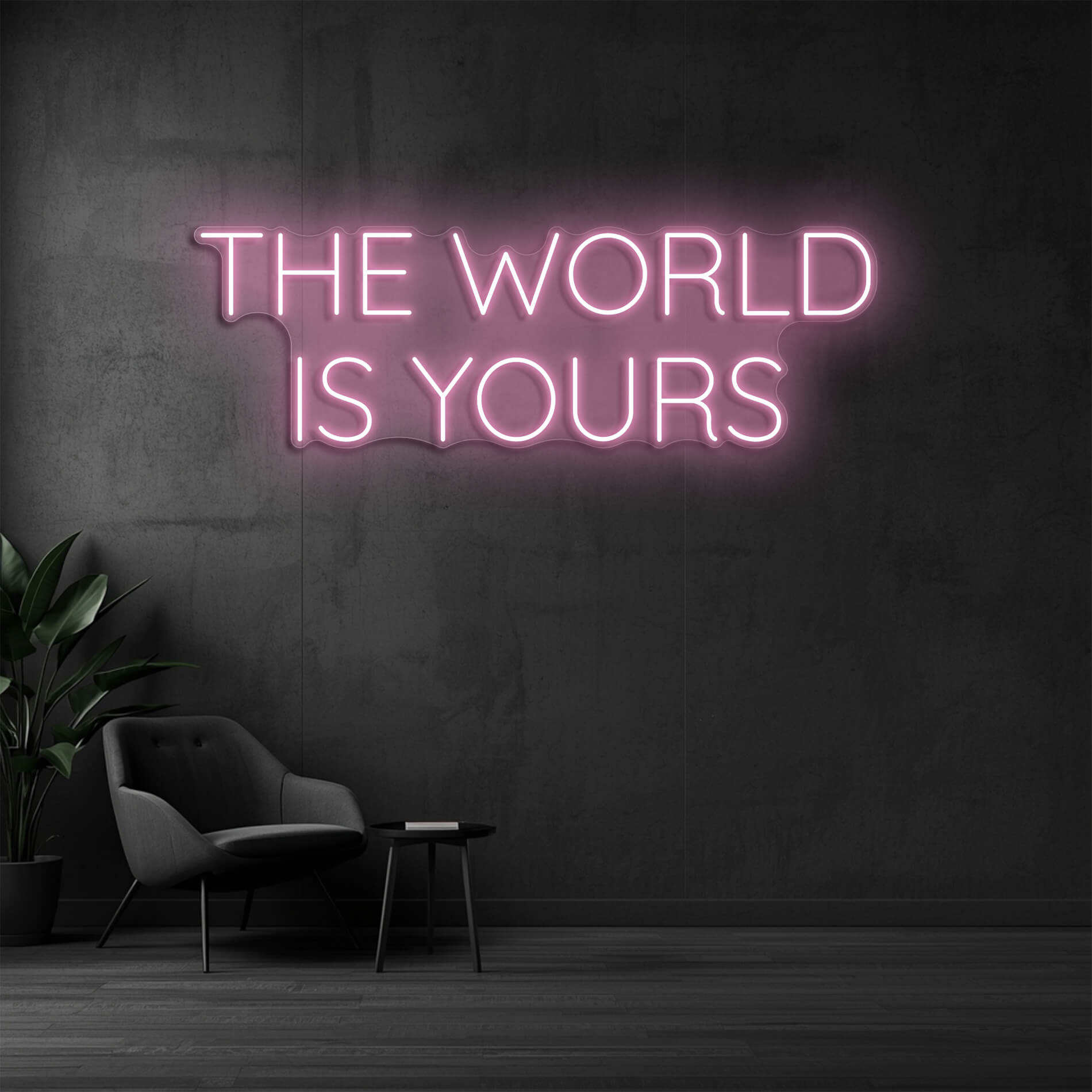 LED Leuchttext The World Is Yours light pink als sanftes Wandlicht