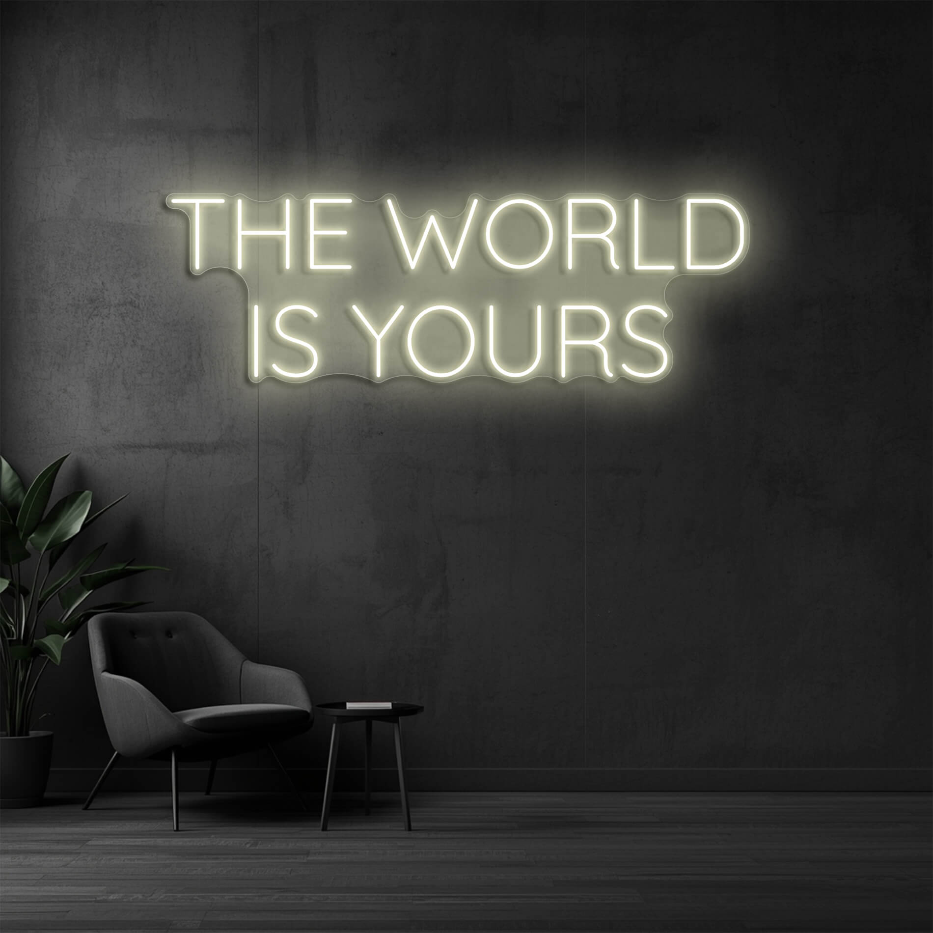 LED Leuchttext The World Is Yours warmweiss als stilvoller Lichtakzent
