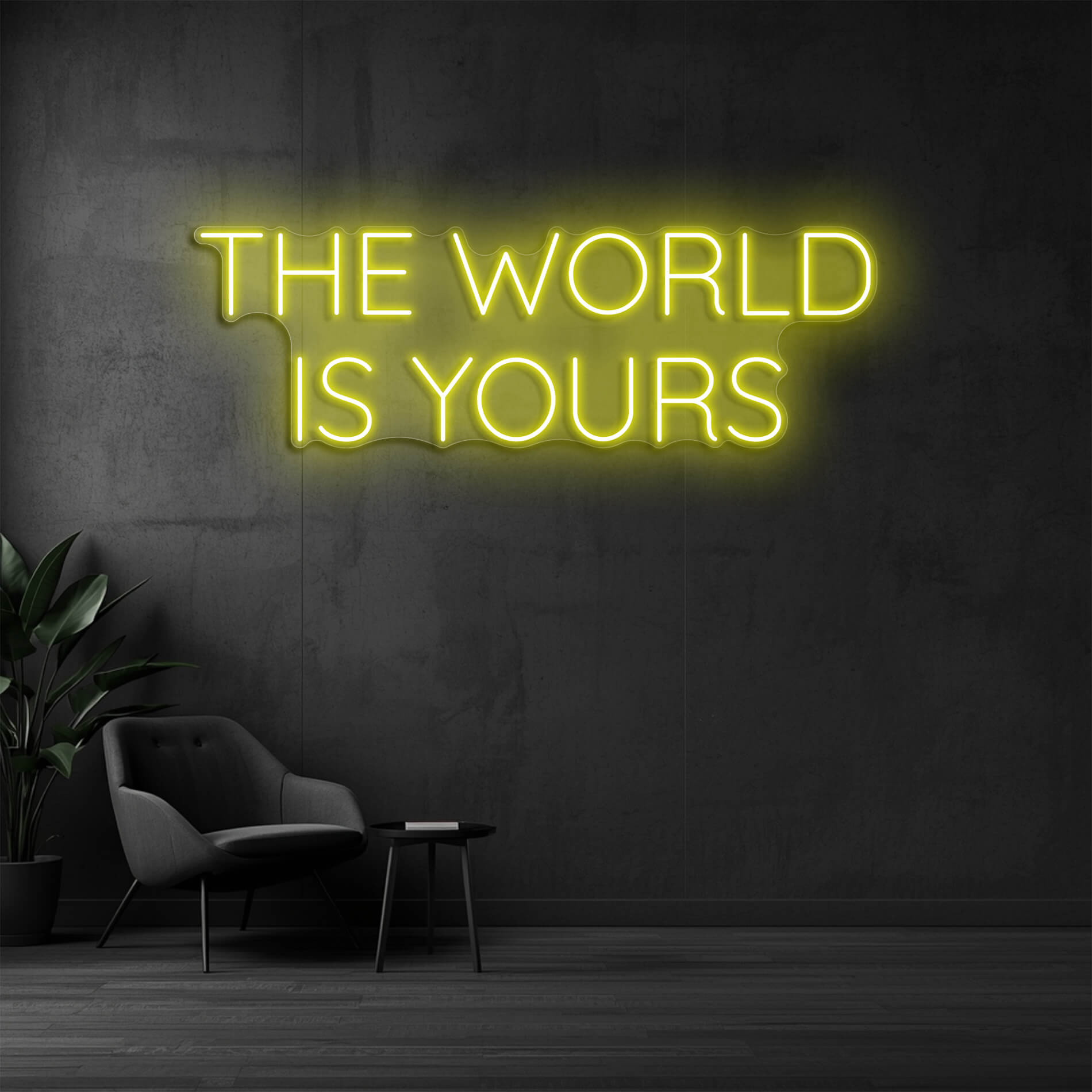 Neon Leuchttext The World Is Yours gelb als leuchtender Wandakzent