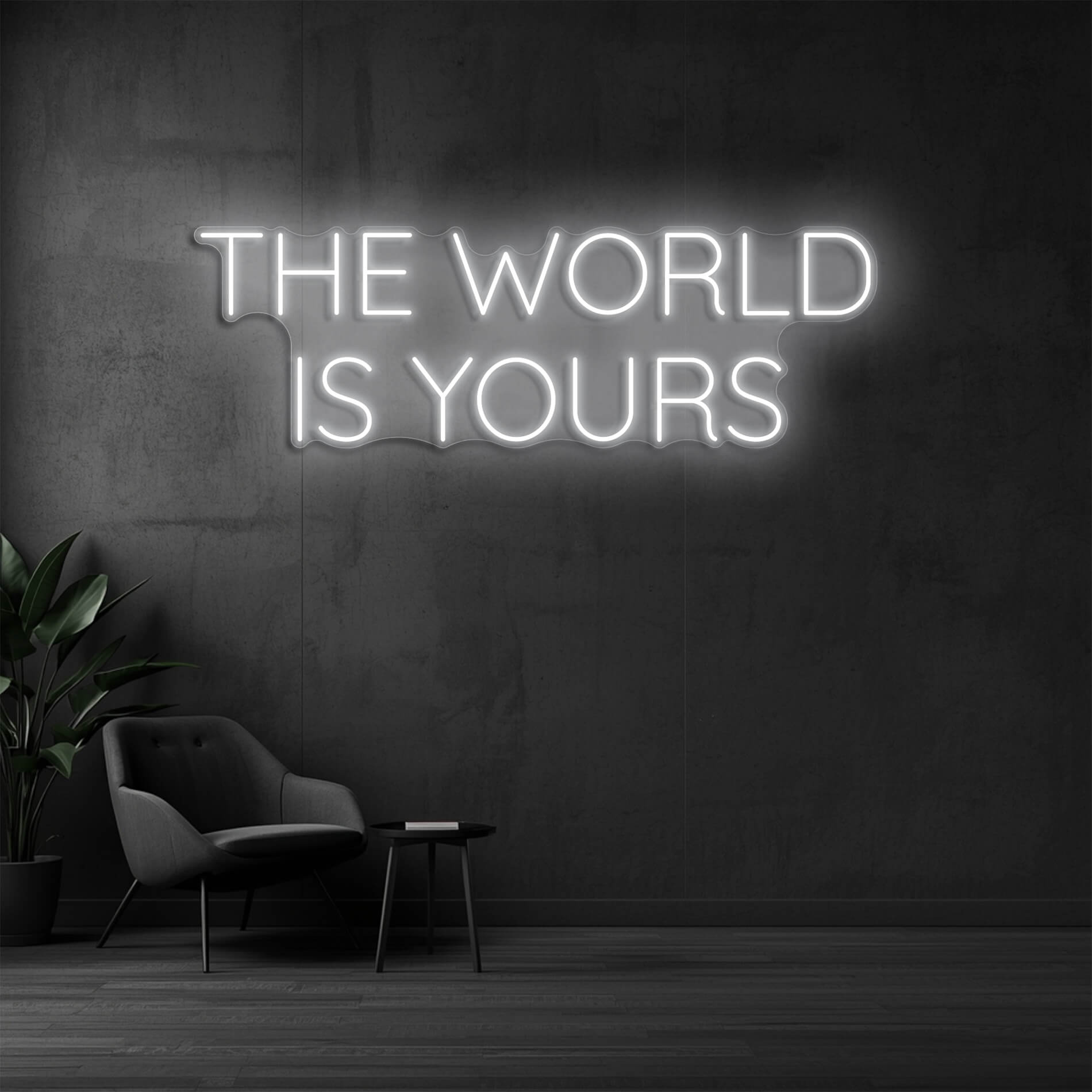 Neon Leuchttext The World Is Yours weiss als modernes Wandlicht