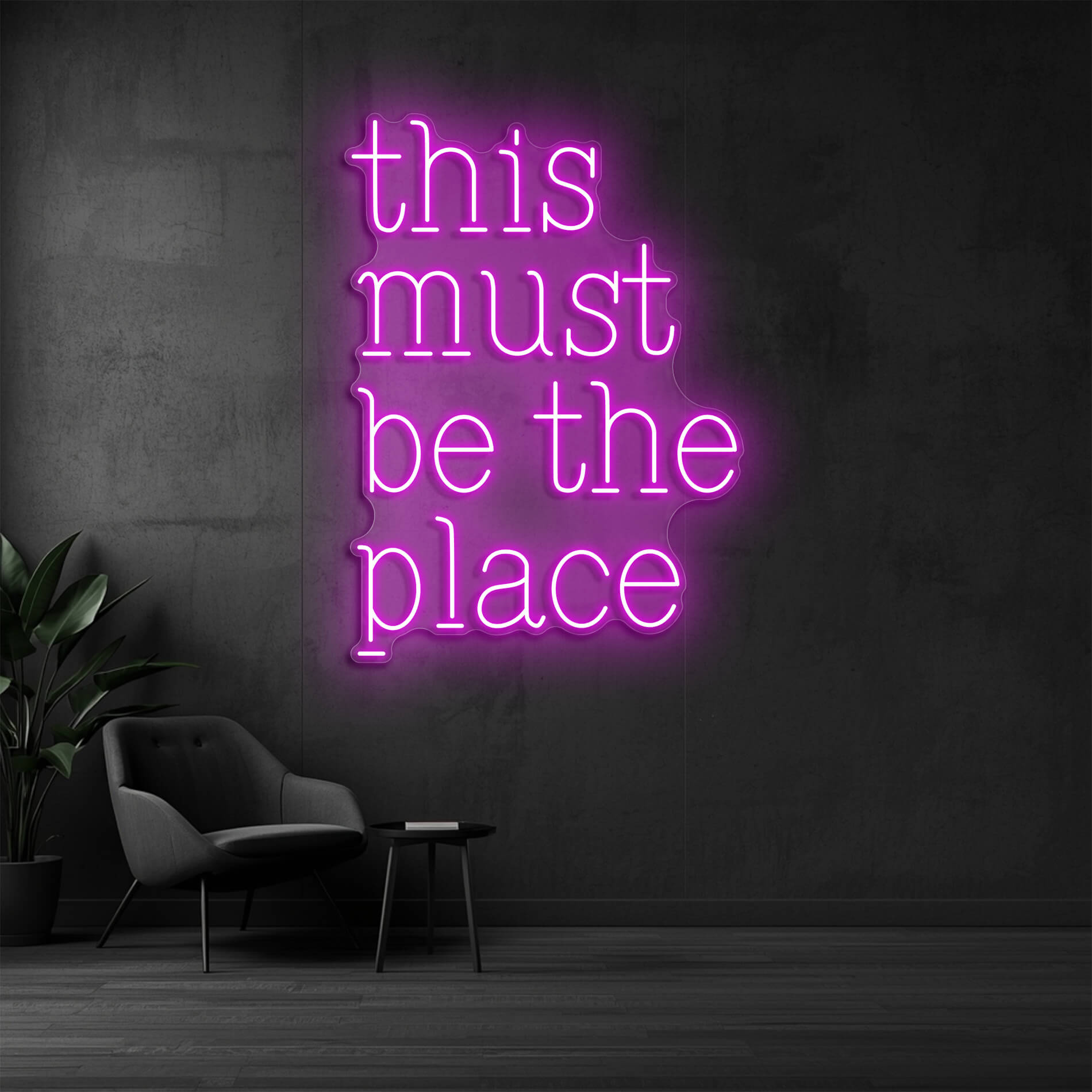 Neon Schrift This Must Be The Place pink als auffällige Lichtdekoration
