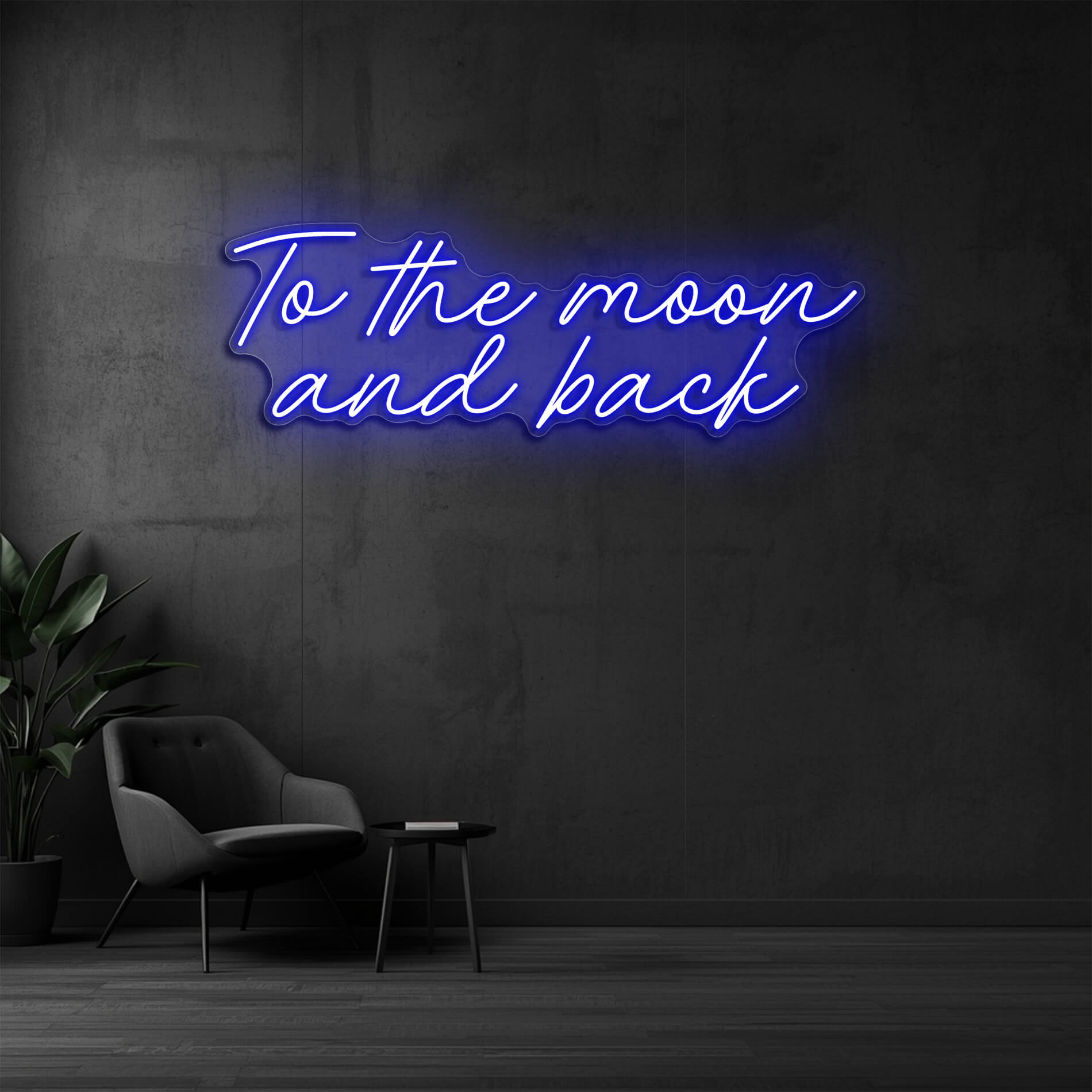 LED Neon Schild To the Moon and Back blau als dekoratives Wandlicht