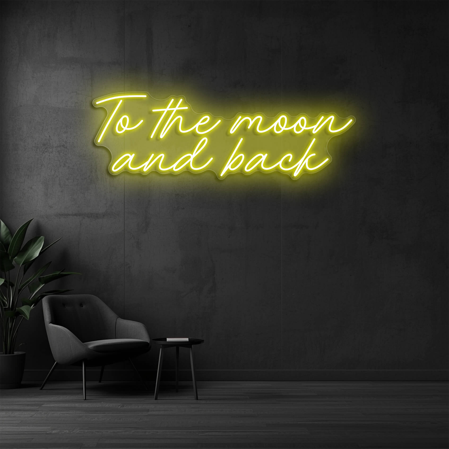 Neonlicht To the Moon and Back gelb als leuchtende Wanddeko