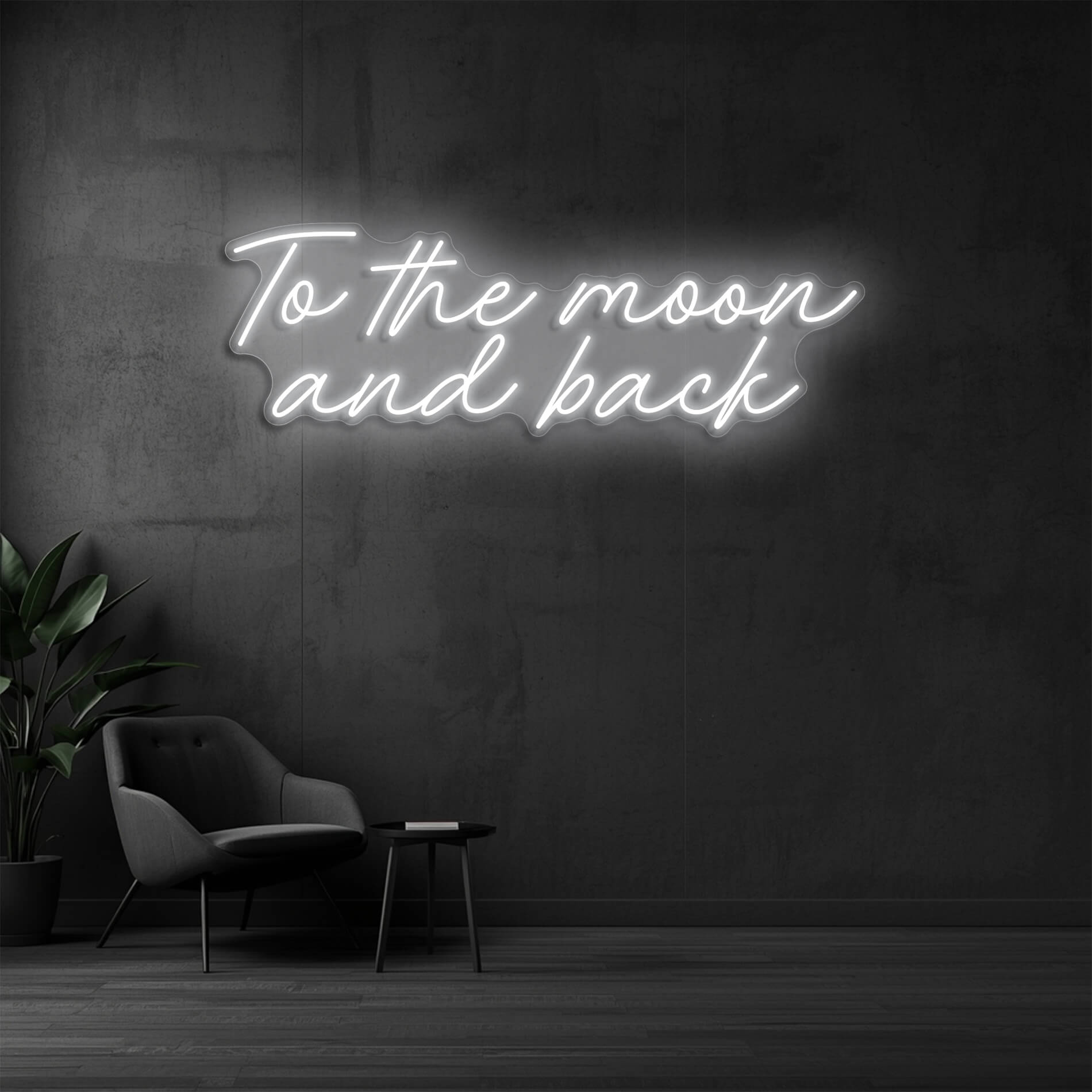 Neonschild To the Moon and Back weiss als stilvolle Wanddeko