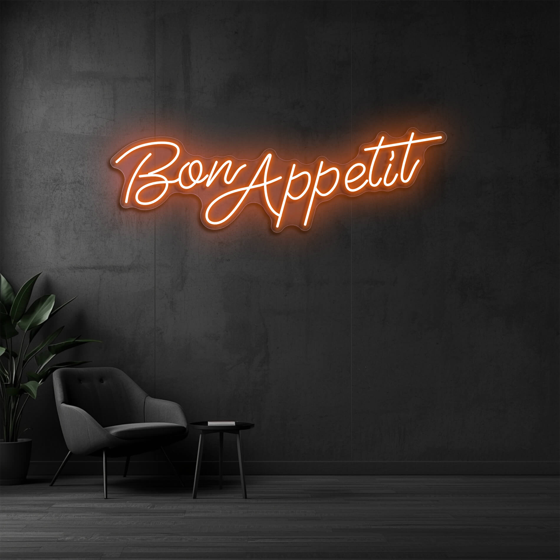 Wandleuchte Gastronomie Bon Appetit in orange als Leuchtschriftzug für Restaurants