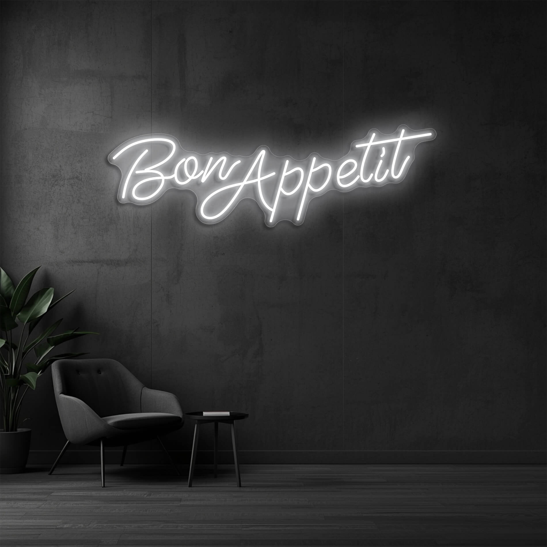 Wandleuchte Gastronomie Bon Appetit in weiss als Neonbeleuchtung für Restaurants