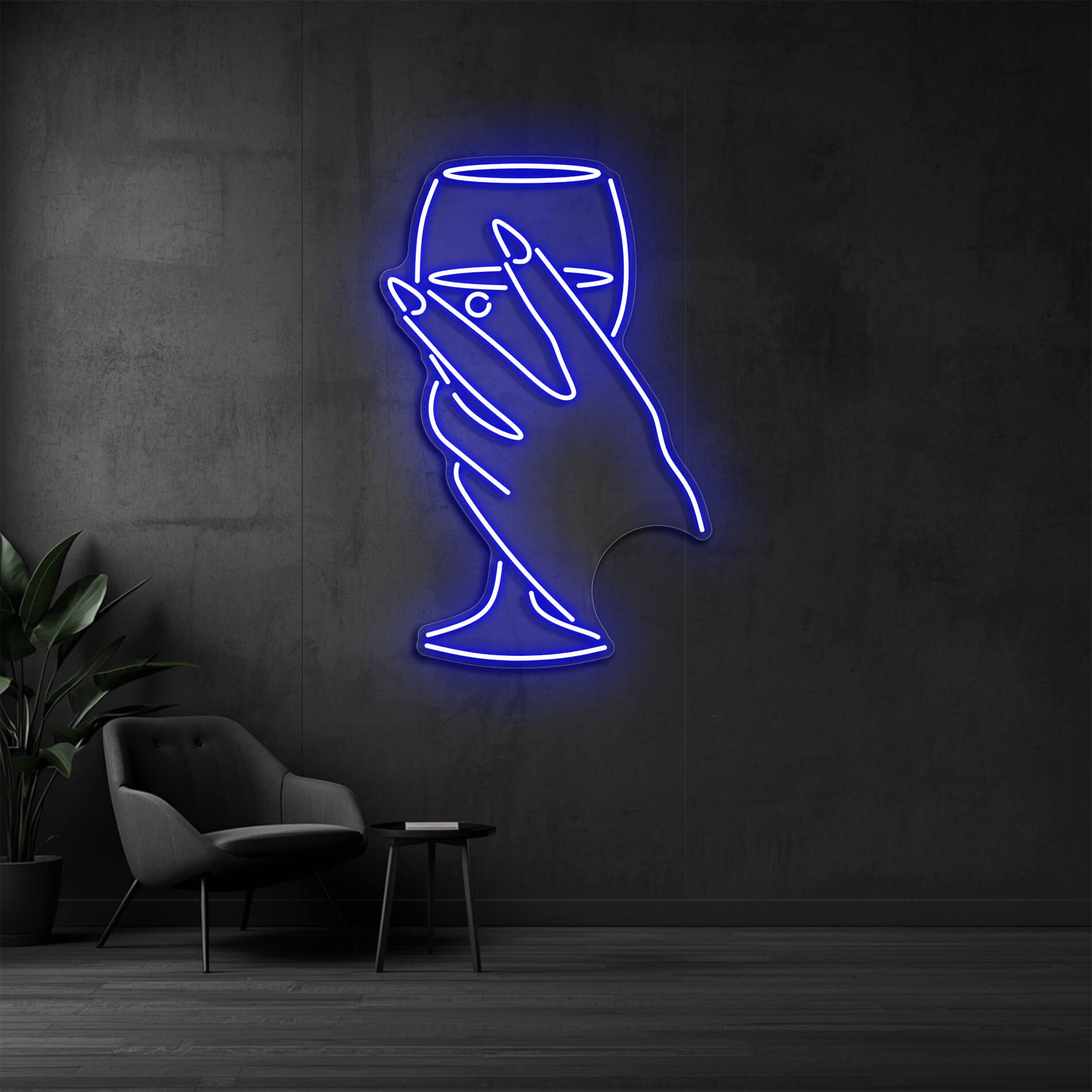 LED Neon Schild Weinglas blau für Bars und Weinlounges