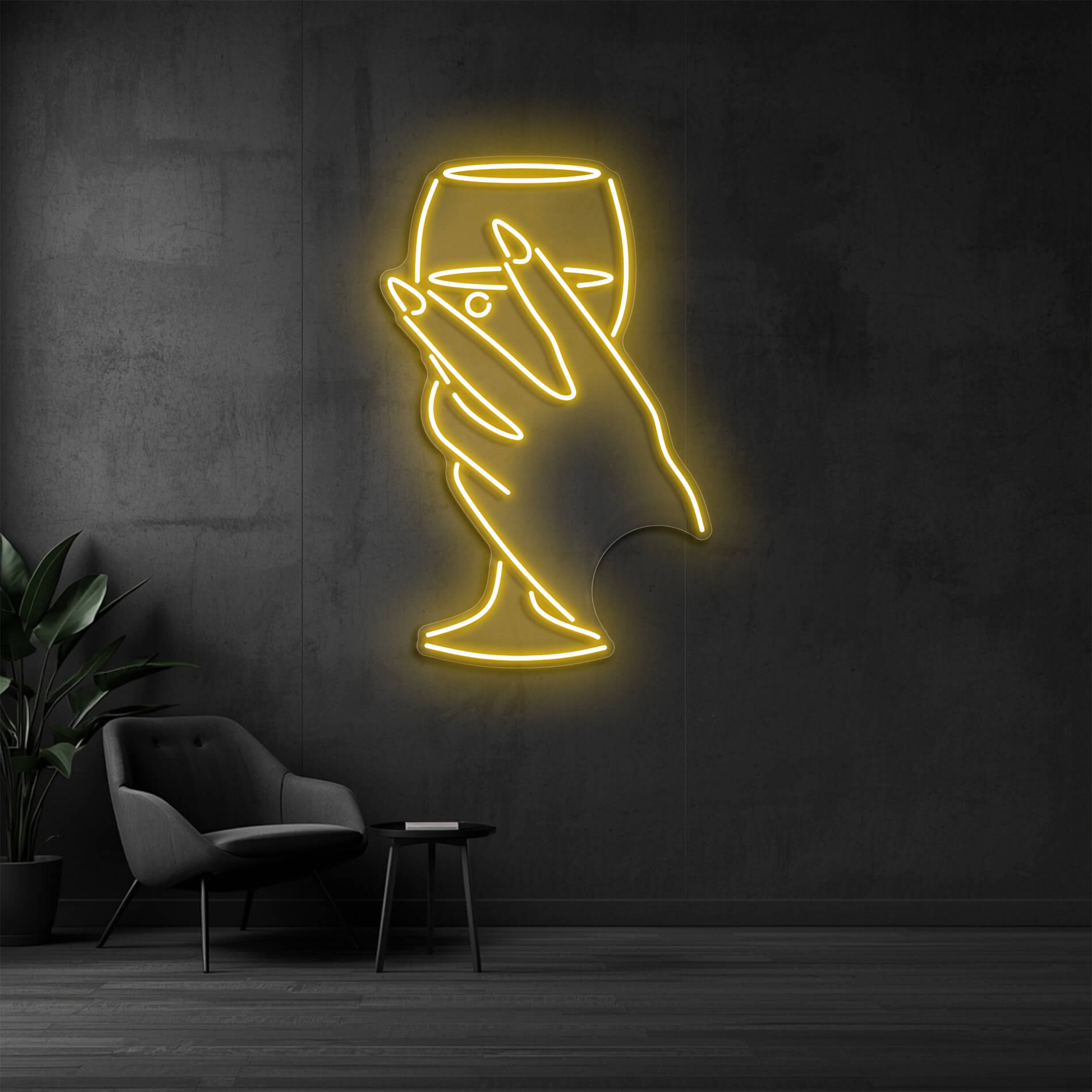 LED Neon Schild Weinglas goldgelb für elegante Weinbars