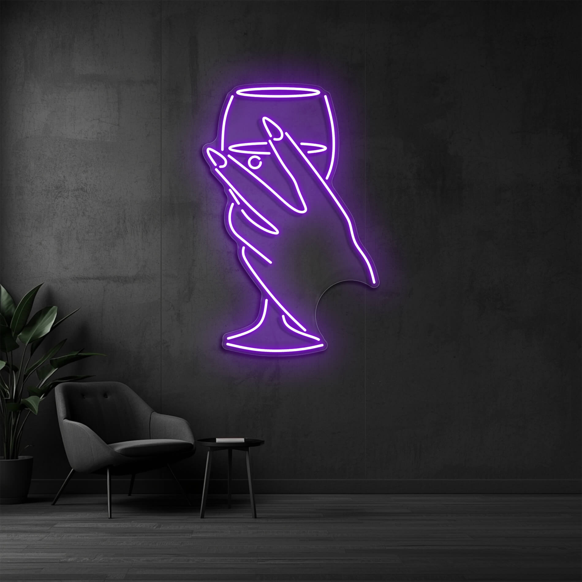LED Neon Schild Weinglas violett für Bars und Lounge Bereiche