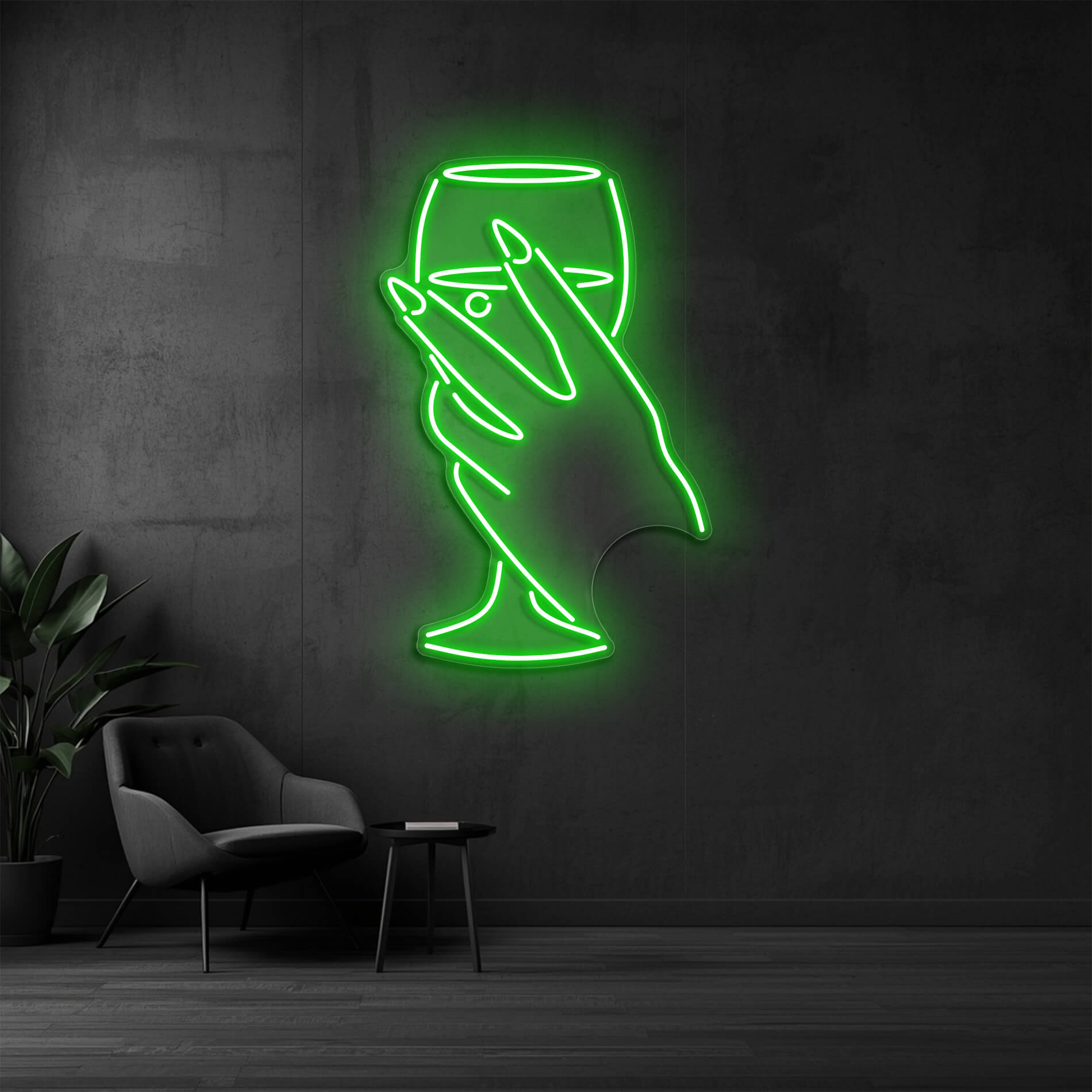 Neonlicht Weinglas gruen für Weinbars und Gastronomie