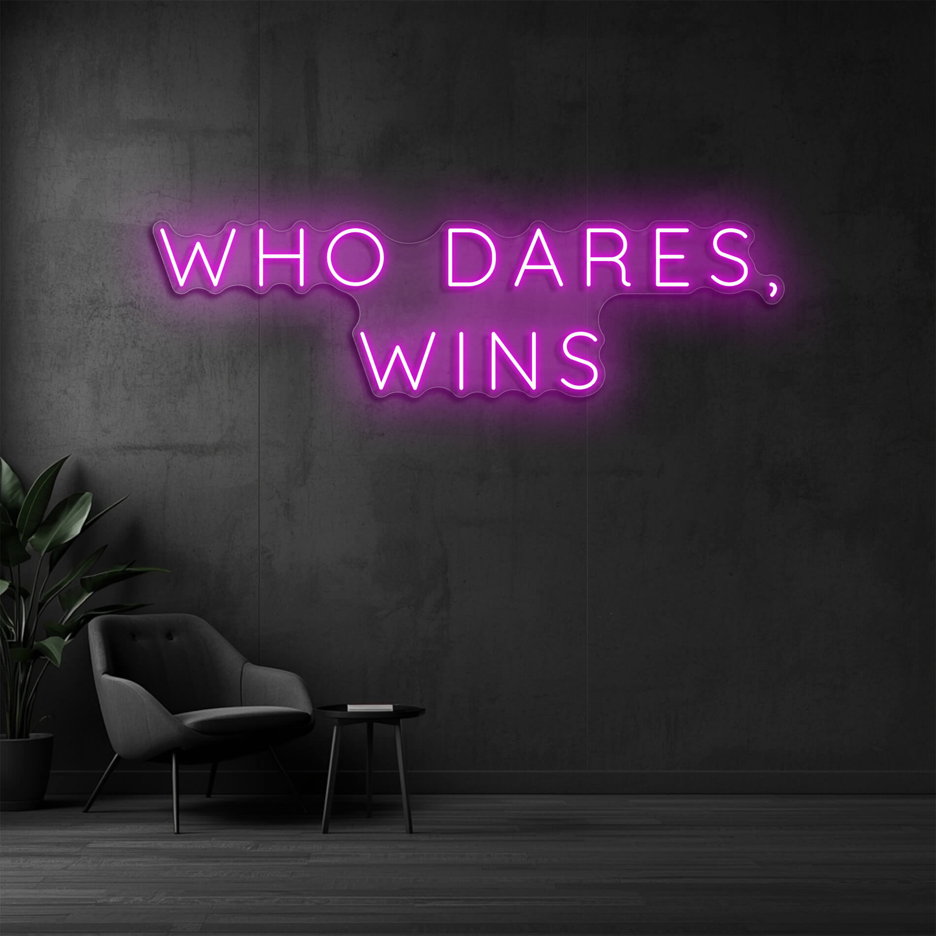 Neon Wandlicht Who Dares Wins pink für kreative Arbeitsräume