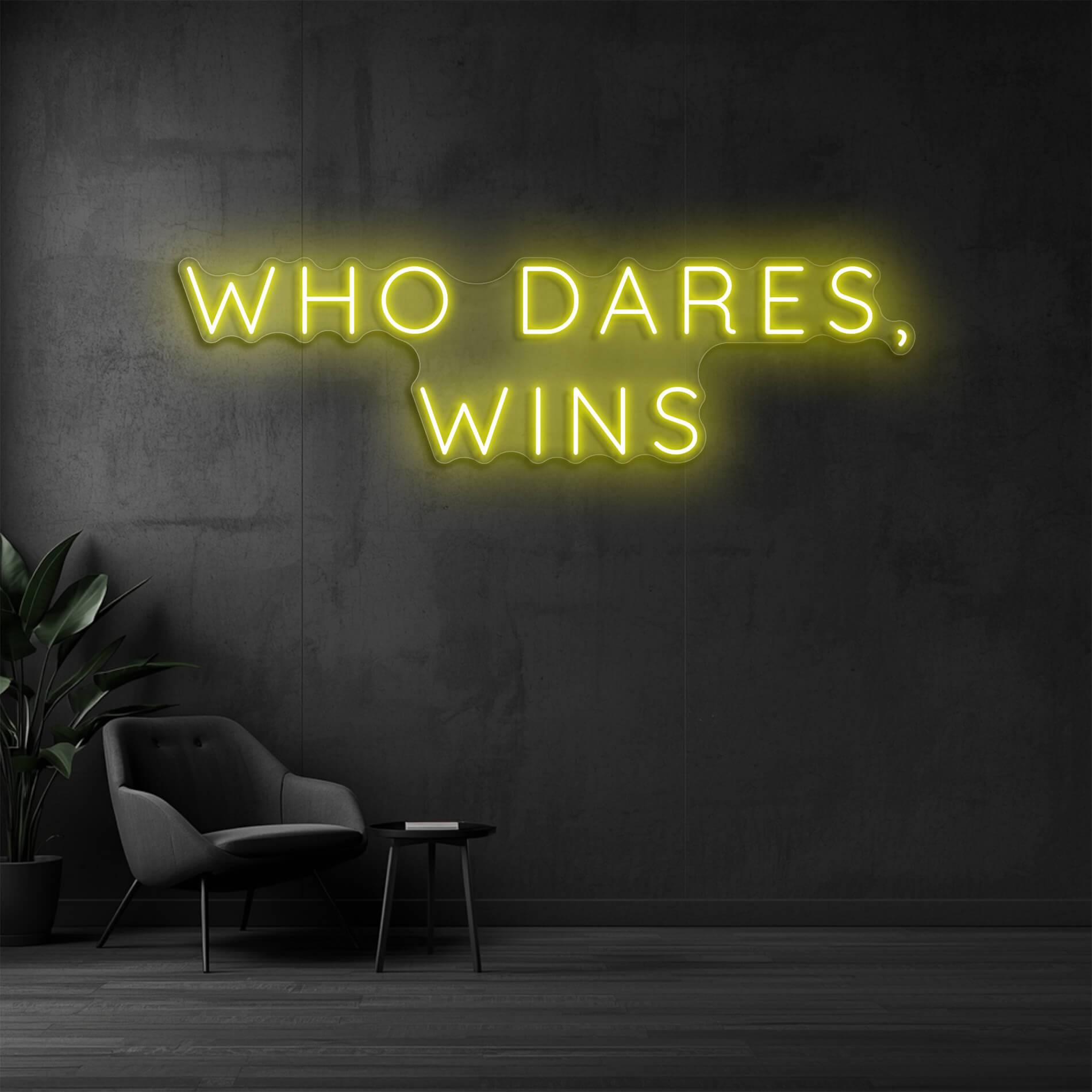 Neonlicht Who Dares Wins gelb für inspirierende Räume