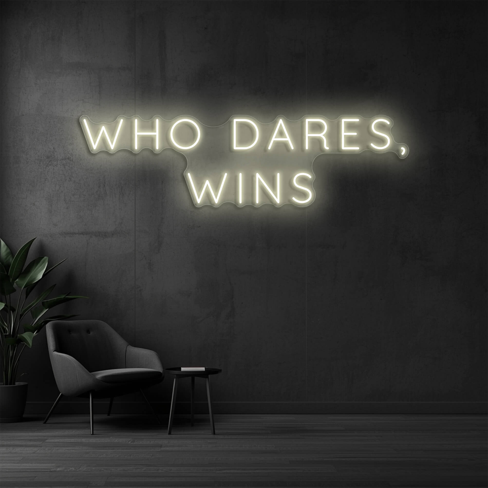 Neonlicht Who Dares Wins warmweiss für motivierende Räume